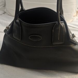 Tod's Vintage Girelli Cape Black Pebbled Leather Satchel Bag Made In Italy